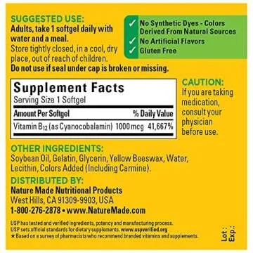 Nature Made Vitamin B12 1000 mcg, Dietary Supplement for Energy Metabolism Support, 90 Softgels, 90 Day Supply