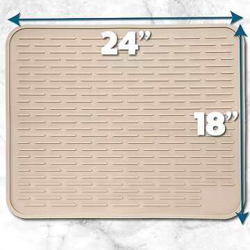 XXL Silicone Dish Drying Mat for Kitchen Counter or Under Sink, 24" x 18" Extra Large, Waterproof Pet Feeding Mat, Dog Food, Water Bowls, Under Drying Racks for Dishes, Coffee Bars, Bar Mats (Beige)