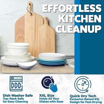 XXL Silicone Dish Drying Mat for Kitchen Counter or Under Sink, 24" x 18" Extra Large, Waterproof Pet Feeding Mat, Dog Food, Water Bowls, Under Drying Racks for Dishes, Coffee Bars, Bar Mats (Beige)