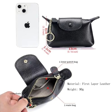 Blue Leather Coin Purse with Keychain - Fashionable & Compact