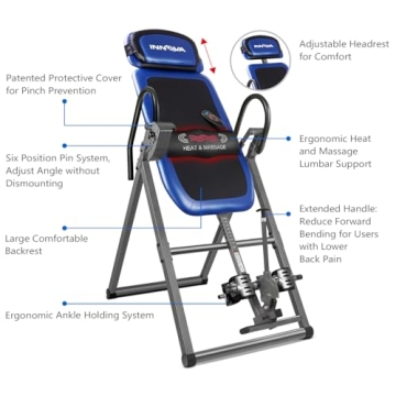 INNOVA HEALTH AND FITNESS ITM4800 Advanced Heat and Massage Inversion Table,Black/ Blue / Gray
