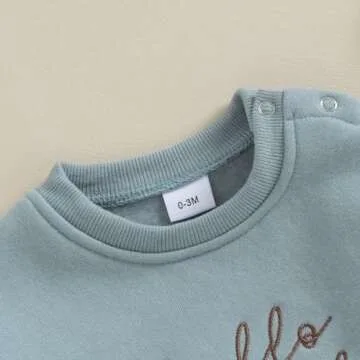 VISGOGO Newborn Infant Baby Boy Girls Oversized Romper Bodysuit Long Sleeve Outfit Clothes (Hello world-Blue,0-3 Months)