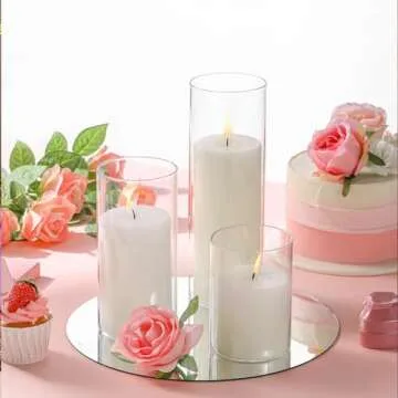 Shihanee Set of 6 Pillar Candles and Glass Cylinder Vases Clear Cylinder Holders for Slim Tall Pillar Candles Wedding Centerpieces(3.4'' x 4.7", 7", 9.8",White)