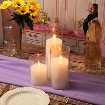 Shihanee Set of 6 Pillar Candles and Glass Cylinder Vases Clear Cylinder Holders for Slim Tall Pillar Candles Wedding Centerpieces(3.4'' x 4.7", 7", 9.8",White)