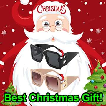 SeeBand Fashion Oversized Square Sunglasses for Women Men Trendy Black Thick Frame Luxury Designer Big Sun Glasses UV400 (Black/Black+ Beige)