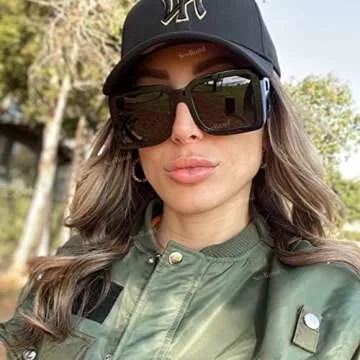 SeeBand Fashion Oversized Square Sunglasses for Women Men Trendy Black Thick Frame Luxury Designer Big Sun Glasses UV400 (Black/Black+ Beige)