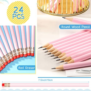 Outus 24 Colorful Round Pencils with Eraser for Everyone