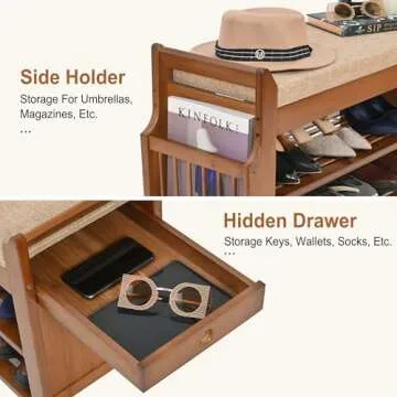 PETKABOO 2 Tier Shoe Bench, Bamboo Shoe Rack Bench, Shoe Storage Bench Organizer for Entryway Hallway Living Room