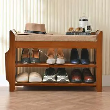 PETKABOO 2 Tier Shoe Bench, Bamboo Shoe Rack Bench, Shoe Storage Bench Organizer for Entryway Hallway Living Room