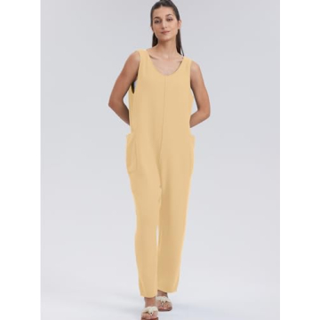 WIHOLL Womens Casual Loose Knit Jumpsuits Sleeveless V Neck Romper with Pocket and Long Pants Overalls