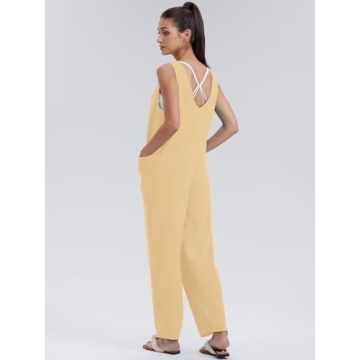 WIHOLL Womens Casual Loose Knit Jumpsuits Sleeveless V Neck Romper with Pocket and Long Pants Overalls