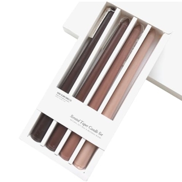 Taper Candles 10'' Brown Beige Ombre Non Toxic Candle Sticks Set of 4 | Mild Coffee Cream Scented, N...