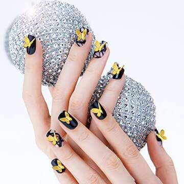150 Gold Butterfly Nail Charms - 3D Alloy Art, Metal Glitter, Crystal - Cute Nail Art Supplies for D...