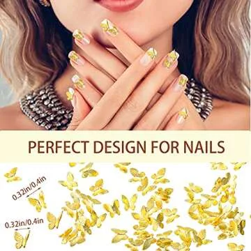 150 Gold Butterfly Nail Charms - 3D Alloy Art, Metal Glitter, Crystal - Cute Nail Art Supplies for DIY Decoration (Classic Butterfly Style)