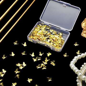 150 Gold Butterfly Nail Charms - 3D Alloy Art, Metal Glitter, Crystal - Cute Nail Art Supplies for DIY Decoration (Classic Butterfly Style)