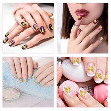 150 Gold Butterfly Nail Charms - 3D Alloy Art, Metal Glitter, Crystal - Cute Nail Art Supplies for DIY Decoration (Classic Butterfly Style)