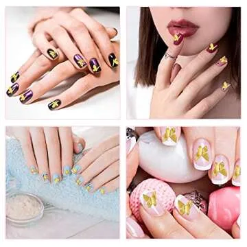 150 Gold Butterfly Nail Charms - 3D Alloy Art, Metal Glitter, Crystal - Cute Nail Art Supplies for DIY Decoration (Classic Butterfly Style)