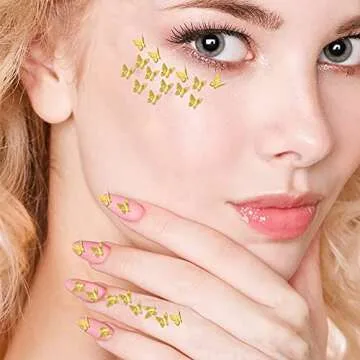 150 Gold Butterfly Nail Charms - 3D Alloy Art, Metal Glitter, Crystal - Cute Nail Art Supplies for DIY Decoration (Classic Butterfly Style)