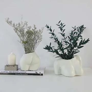 FROZZUR Potted Body Flower Vase, Female Base Roots Plant Artificial Faux Pots with Drainage Holes, M...