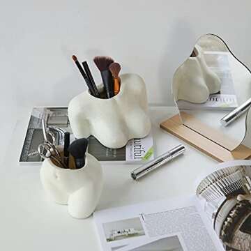 FROZZUR Potted Body Flower Vase, Female Base Roots Plant Artificial Faux Pots with Drainage Holes, Modern Design Boho Form Accent Pieces Planters for Home Decor Indoor & Outdoor White