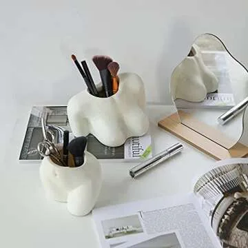 FROZZUR Potted Body Flower Vase, Female Base Roots Plant Artificial Faux Pots with Drainage Holes, Modern Design Boho Form Accent Pieces Planters for Home Decor Indoor & Outdoor White