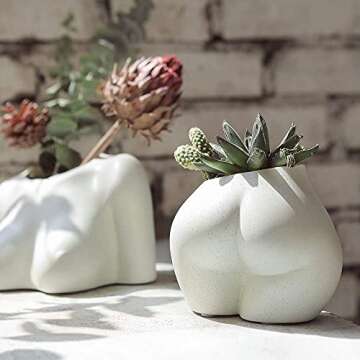 FROZZUR Potted Body Flower Vase, Female Base Roots Plant Artificial Faux Pots with Drainage Holes, Modern Design Boho Form Accent Pieces Planters for Home Decor Indoor & Outdoor White