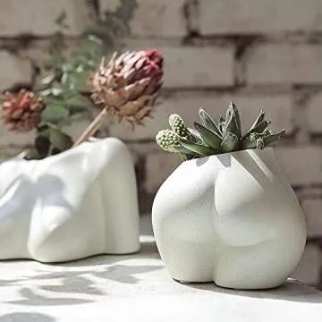 FROZZUR Potted Body Flower Vase, Female Base Roots Plant Artificial Faux Pots with Drainage Holes, Modern Design Boho Form Accent Pieces Planters for Home Decor Indoor & Outdoor White