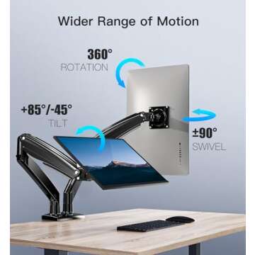 HUANUO 13-35 inch Dual Monitor Arm for 2 Ultrawide Screens, Height Adjustable Full Motion Dual Monitor Stand with 2 USB Port, Dual Monitor Mount for VESA 75/100mm, Holds up to 26.4lbs per Arm, Black