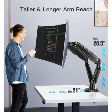 HUANUO 13-35 inch Dual Monitor Arm for 2 Ultrawide Screens, Height Adjustable Full Motion Dual Monitor Stand with 2 USB Port, Dual Monitor Mount for VESA 75/100mm, Holds up to 26.4lbs per Arm, Black