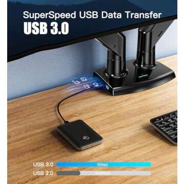 HUANUO 13-35 inch Dual Monitor Arm for 2 Ultrawide Screens, Height Adjustable Full Motion Dual Monitor Stand with 2 USB Port, Dual Monitor Mount for VESA 75/100mm, Holds up to 26.4lbs per Arm, Black