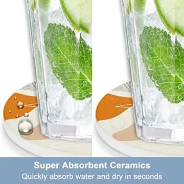 Nipichsha Car Coasters for Cup Holders, 2 Pack Absorbent Ceramic Car Cup Holder Coaster for Drinks, Cute Auto Assecories for Women Men, Size 2.56 in with Finger Notch & Cork Base, Abstract Boho Leaf