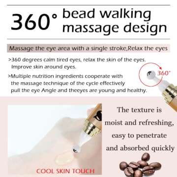 Caffeine Eye Serum Anti Aging, Retinol Eye Serum with 360° Massage Ball for Dark Circles and Puffiness, Deeply Moisturizing, Firms and Lifts Eye Skin, Enhance Skin Elasticity, Smooth Fine Lines