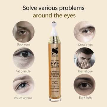 Caffeine Eye Serum Anti Aging, Retinol Eye Serum with 360° Massage Ball for Dark Circles and Puffiness, Deeply Moisturizing, Firms and Lifts Eye Skin, Enhance Skin Elasticity, Smooth Fine Lines