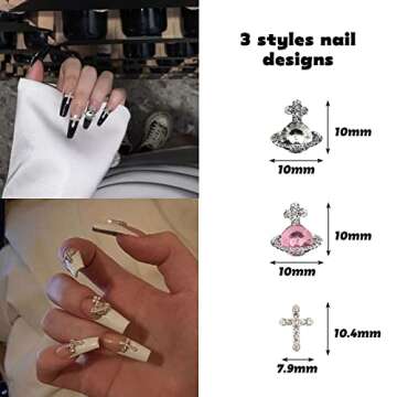 25 PCS Planet Nail Art Charms White Pink 3D Cross Nail Art Supplies with Rhinestones Saturn Shape Design Nail Gems Shiny Nail Jewelry Acrylic Accessories for Women Nail Decorations