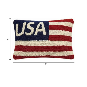 Peking Handicraft USA Flag Red White Blue Patriotic Mini Hooked Wool Pillow - 8" x 12"