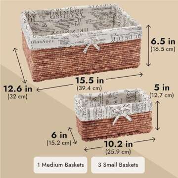 Juvale 5-Pack Rectangle Wicker Storage Baskets for Organizing Shelves, Bathroom and Laundry - 3 Sizes Small Woven Set