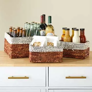 Juvale 5-Pack Rectangle Wicker Storage Baskets for Organizing Shelves, Bathroom and Laundry - 3 Sizes Small Woven Set