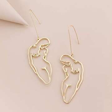 Female Face Body Dangle Earring Gold Aesthetic Statement Earring Abstract Fun Jewelry for Women
