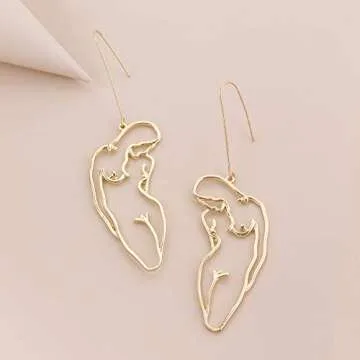 Female Face Body Dangle Earring Gold Aesthetic Statement Earring Abstract Fun Jewelry for Women