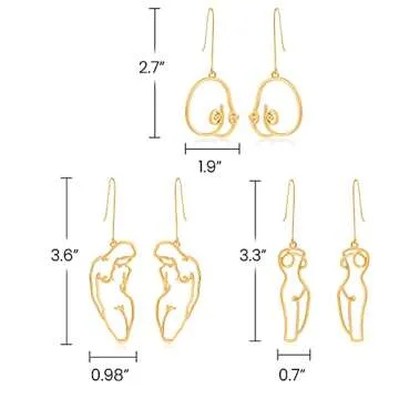 Female Face Body Dangle Earring Gold Aesthetic Statement Earring Abstract Fun Jewelry for Women