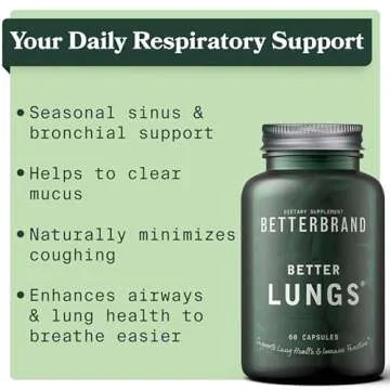Betterbrand BetterLungs Daily Respiratory Health Supplement | with Mullein Leaf, Elderberry, Vitamin D, Ginseng and Reishi Mushroom | Lung Health, Allergy, Sinus, and Mucus Relief (60 Capsules)