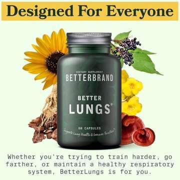 Betterbrand BetterLungs Daily Respiratory Health Supplement | with Mullein Leaf, Elderberry, Vitamin D, Ginseng and Reishi Mushroom | Lung Health, Allergy, Sinus, and Mucus Relief (60 Capsules)