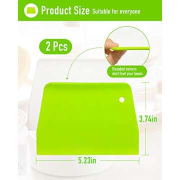 YUNDUOJIA (2PCS) Dough Scraper Bowl Scraper ，Food safe Plastic Dough Cutter， Flexible Plastic Scraper Practical Bench Scraper Multipurpose Food Scrappers for Bread Dough Cake Fondant Icing