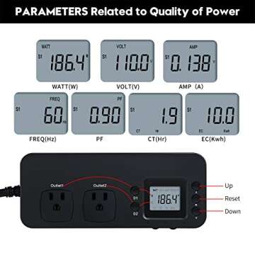 Electricity Usage Monitor, Briidea Power Consumption Watt Voltage Amp Meter Tester with 2 Outlets Electricity Analyzer Monitoring Device for Energy Saving