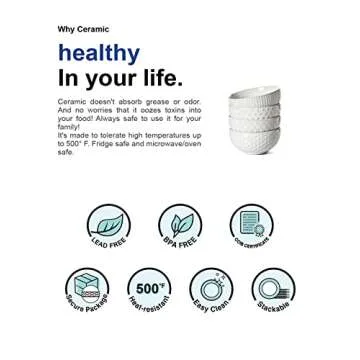 LE TAUCI Large Soup Bowl 42 OZ, Ceramic Kitchen Bowl Set for Soup, Pho, Chip, Pasta, Fruits, Salad, Noodle and Ramen- 7 Inch, Set of 4, Arctic white