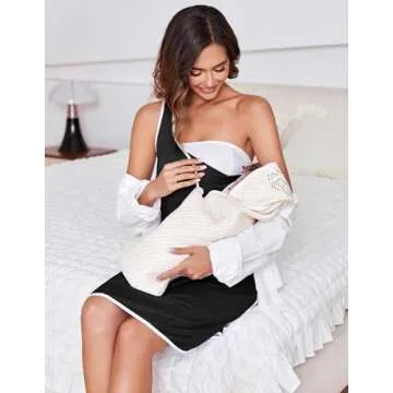 Ekouaer Labor and Delivery Gown for Hospital 3 in 1 Nursing Dress Sleeveless Maternity Snap Button Breastfeeding Nightgown Black M