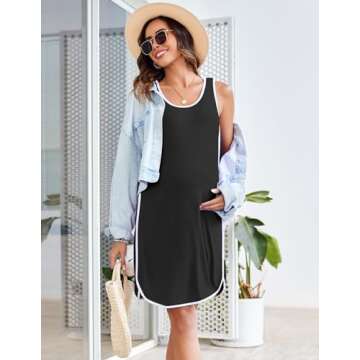 Ekouaer Labor and Delivery Gown for Hospital 3 in 1 Nursing Dress Sleeveless Maternity Snap Button Breastfeeding Nightgown Black M