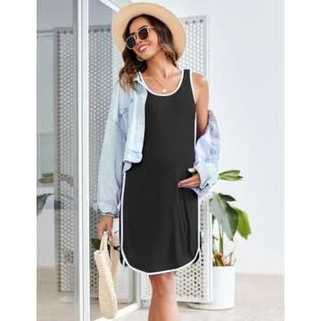 Ekouaer Labor and Delivery Gown for Hospital 3 in 1 Nursing Dress Sleeveless Maternity Snap Button Breastfeeding Nightgown Black M