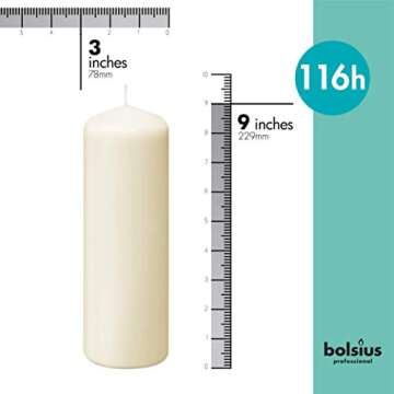 BOLSIUS 6 Ivory Pillar Candles Bulk - 3x9 Inches Candle Set - 116+ Hours Clean Burning - No Palm Oil - 0% Animal Fat - Premium European Quality - Unscented Dripless Any Occasion Pillars