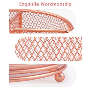 Varhomax Pencil Holder Rose Gold, 360° Rotating Desk Organizer and Makeup Brush Pen Holder for Home Office Supplies, 4 Compartments Mesh Organizer with Large Storage Capacity